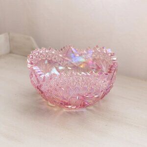 Vintage LE Smith Pink Iridescent Glass Comet in the Stars Bowl